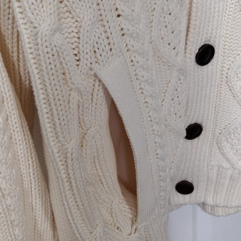 BANANA REPUBLIC SHAWL-COLLAR CHUNKY CABLE KNIT ORGANIC COTTON CARDIGAN